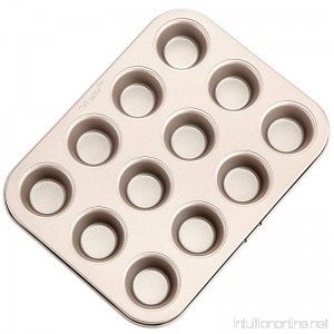 CHEFMADE 12-cavity-1.7 Mini Muffin Pan Non-stick Carbon Steel Little Cupcake Pan FDA Approved for Oven Baking (Champagne Gold) - B077BYGPNZ
